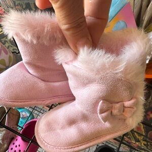 Stride Rite Pink Baby Booties with Bow